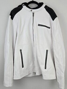 White & Black Leather Jacket G By Guess